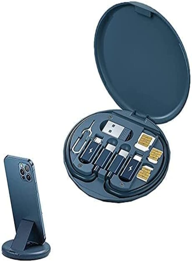 SWOPPLY Multi-Functional Fast Charging Data Cable Set for Apple, Android, Type C Charging with Retrieve Card Pin,Round Storage Box,Compact and Portable USB Data Cable Storage Box Travel Cable Set